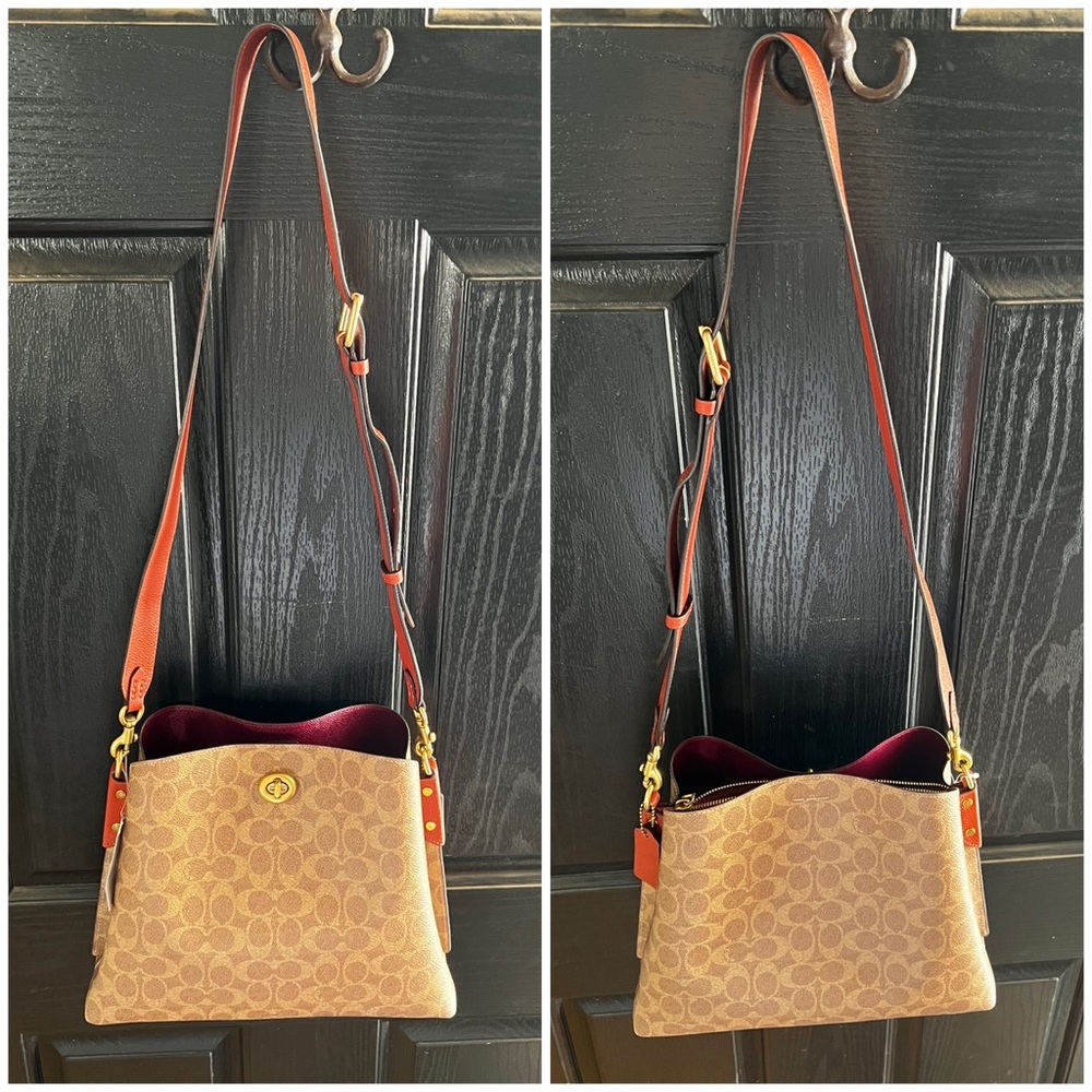 Coach Signature Logo Coated Canvas Willow Crossbody TAN RUST NWT